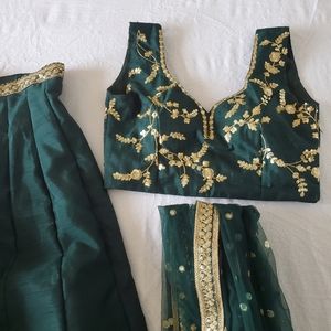 Green and gold Lehenga Choli made in India